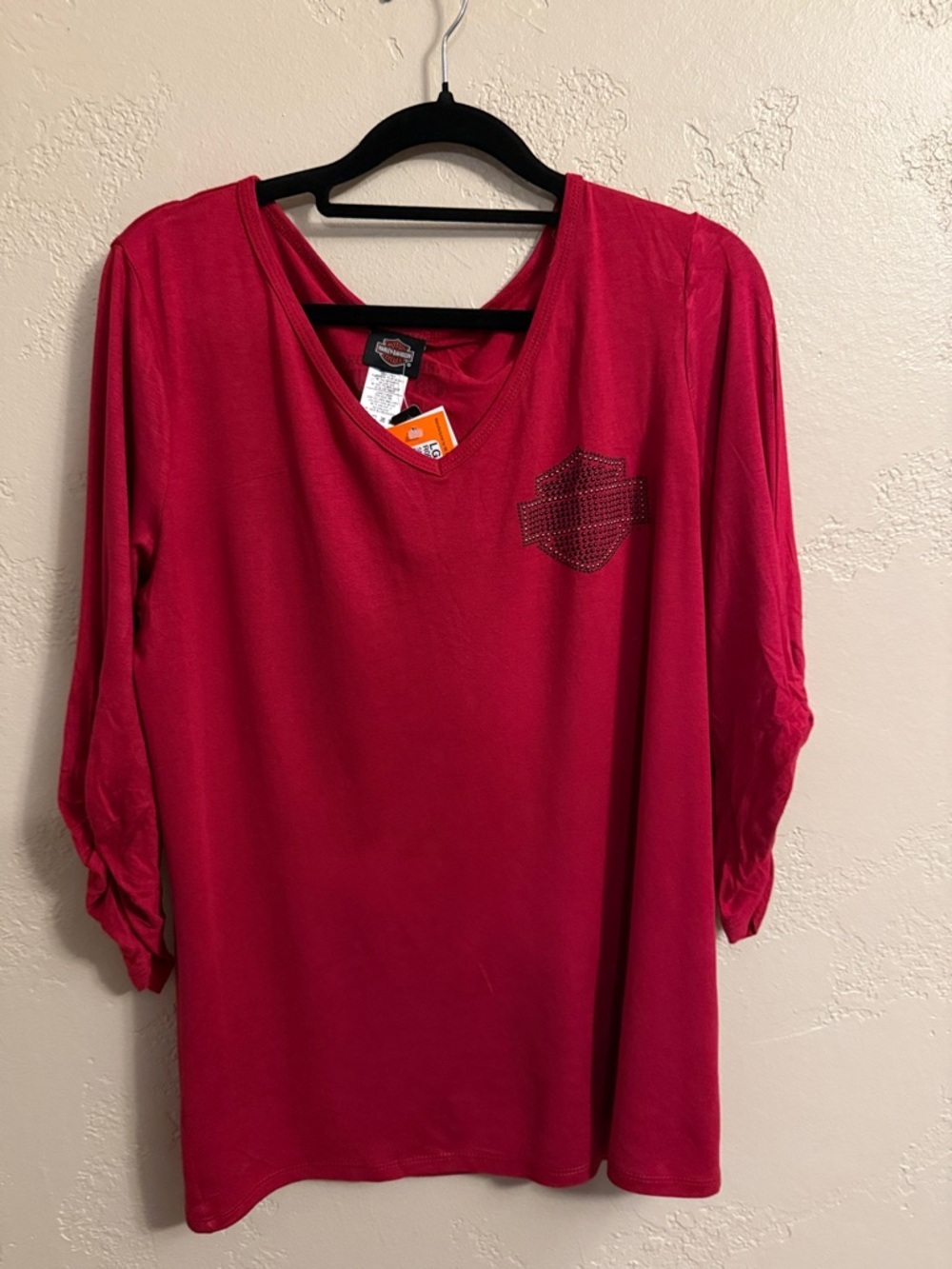 Harley-Davidson Women's Deep Red Long Sleeve V-Neck with Stud‎ Logo Size L